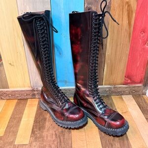 Demonia Tall Lace-Up Combat Boots –  Distressed Leather– Gothic / Industrial